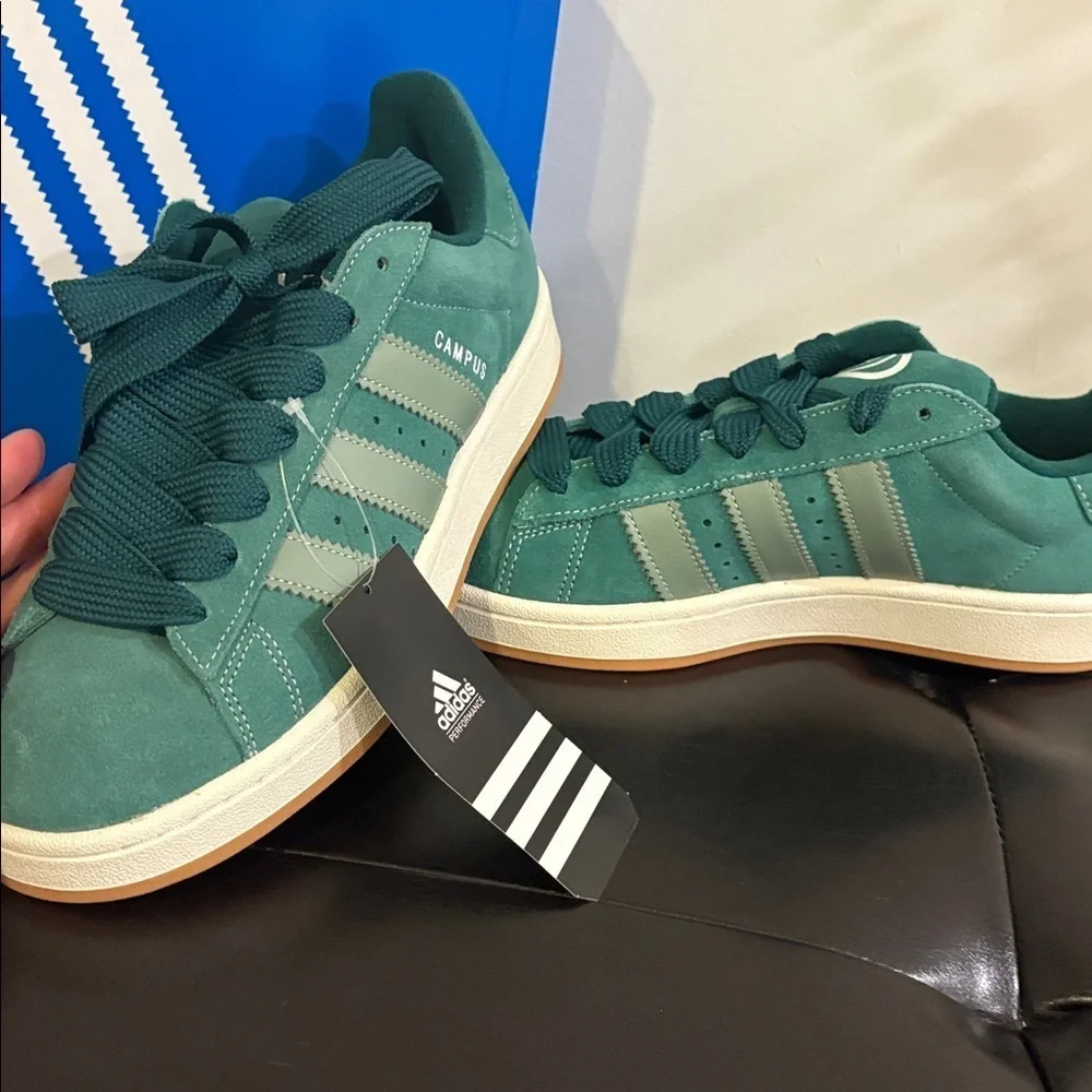 Adidas Campus Green and White Sneakers